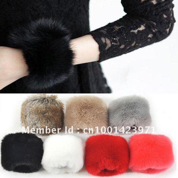 Free Shipping Rabbit Fur Women's Colorful Wristband Cuff Sleeve