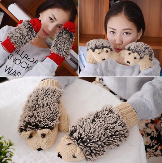 Creative mittens cartoon Hedgehog gloves winter warm cute ladies lovely animal gloves cartoon mittens gloves Christmas Gifts