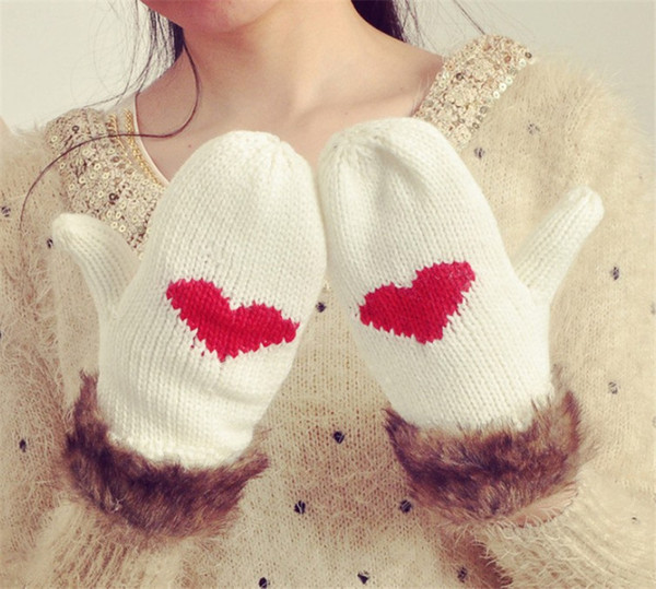 Woman Knitting Winter Gloves Heart Lovely Mittens New Cute Women Warm Glove Christmas Gifts Popular Gloves