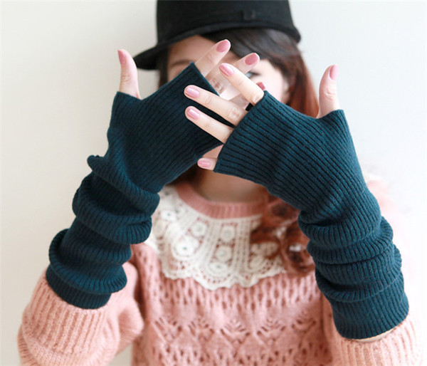 Women's Winter&Autumn Christmas Cashmere Blend Knitted Long Gloves Solid Color Fashion Warm For Lady Elbow Mittens Factory Wholesale