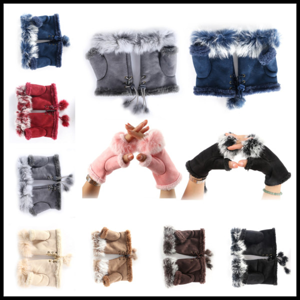 Winter Warm Fingerless Gloves 16colors Rabbit Fur Hand Wrist Glove Half-fingers Mittens for Lady Women Girls