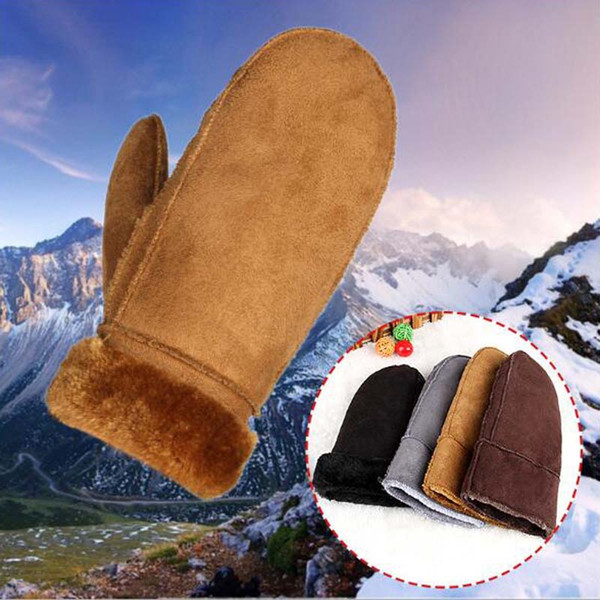 Faux Sheepskin Thermal Mittens Gloves Fur Trim Suede Leather Winter Thick Cashmere Warm Waist Glove Guantes Fur