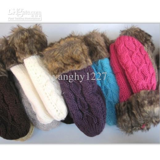 Hot Sale Women's Winter Mitten Kintted Gloves Thick Warm Cute Gloves Fur Wool Gloves 10 Colors for choosing Make By Hand High Quality