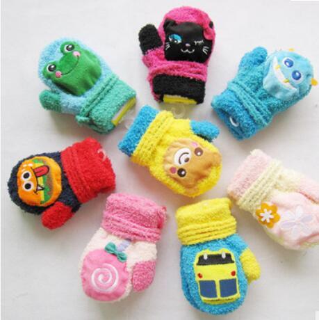 designer gloves for kids cartoon cute keep warm babies coral fleece in winter warm hot fashion wholesale free of shipping