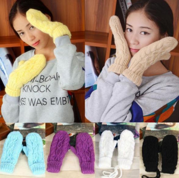 Gloves Winter Knitted Women Gloves Free Shipping Knitting Crochet Mittens With Hanging Rope Solid Color Warm And Soft Wholesale