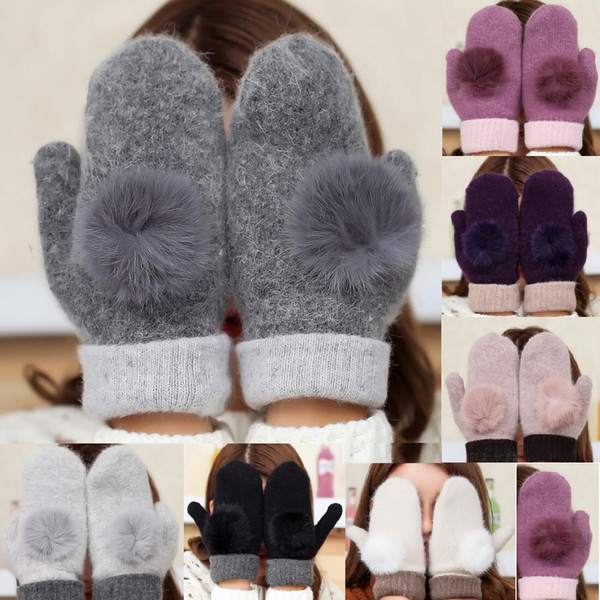 Fashion Women's Gloves for Winter and Autumn Wool Mittens Gloves with Lovely Fur Ball Outdoor sport warm Winter Gloves A++++