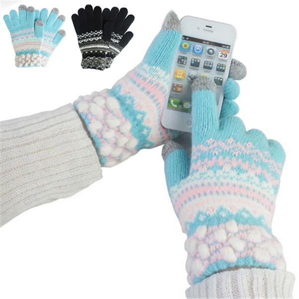 Unisex Women Winter Warm Capacitive Touch Screen Knit Cotton Telefinger Gloves