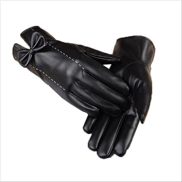 2019 New Fashion Elegant Bowknot Women High Quality Leather Glove Autumn And Winter Thermal Hot Female Gloves