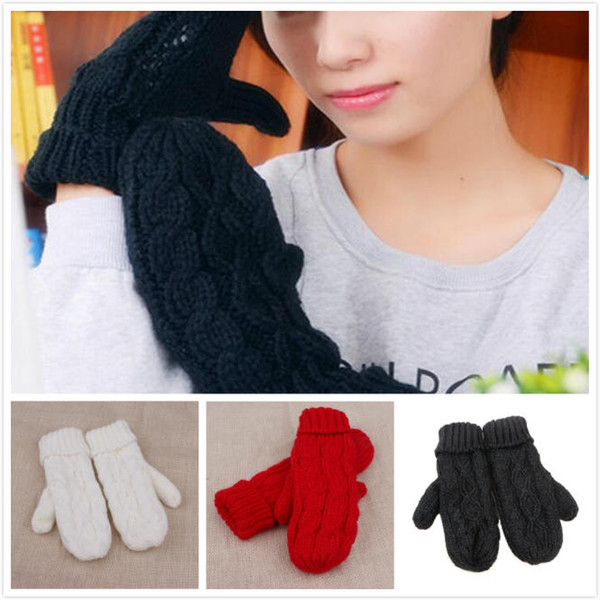 Fashion Women Thick Wool Warm Ladies Winter Knitted Twist Gloves Mittens Women's Accessories