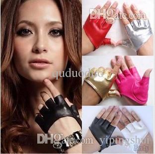 Fashion PU Half Finger Lady Leather Lady's Fingerless Driving Show Jazz Gloves for Women Men Free Shipping