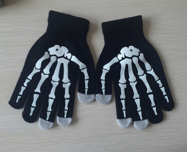 Cross-border new fashion Europe and the United States Halloween knitting yarn printing claws touch screen wool gloves luminous explosion mod