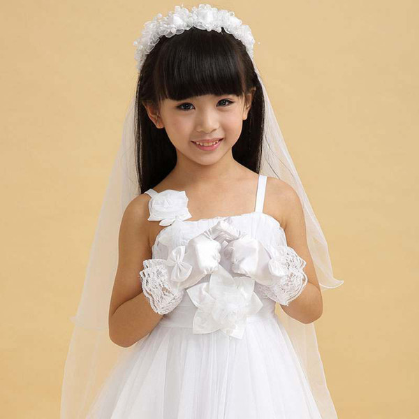 kids gloves Costume Accessories Children Girls White Lace Gloves Gloves for performing dress Size