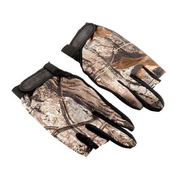 1 Pair 3 Cut Finger Anti Slip Non Slip Green Camo Camouflage Fish Gloves Tackle Tool Sports