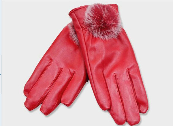 Outdoor Riding gloves Fur Women Motorcycle gloves for women PU Leather gloves sheepskin women gloves warm winter gloves Free shipping