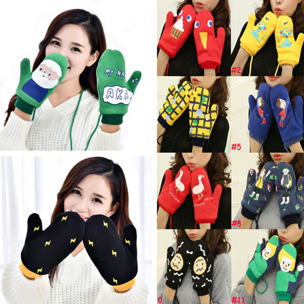 New 15Colors Girls Novelty Winter Cartoon Gloves for Women Knit Fitness Warm Gloves Double plus velvet Heated Wrist Mittens 80pair T1I913