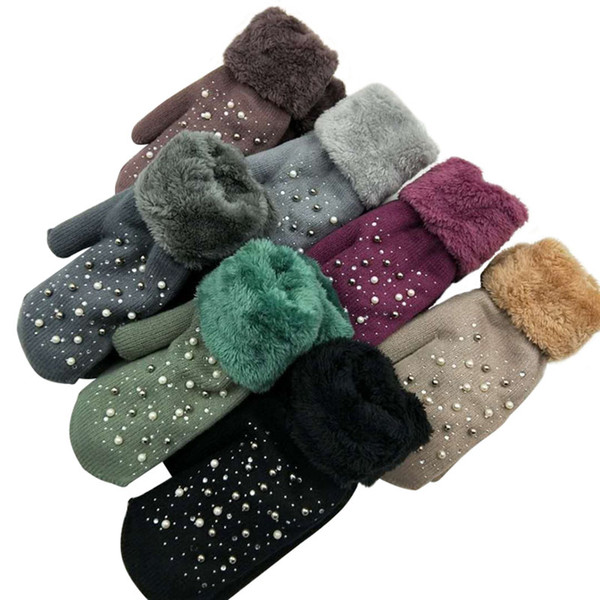 200PAIRS / LOT Women Warm Full Finger Winter Gloves Fashion Plus Velvet Thicken Girls Knitted Mittens Gloves