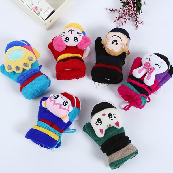 Cute Cartoon Animal Baby boy Baby girl kids Knitted Gloves Winter Children Warm Rope Mittens Cotton Wool Mittens gloves For Babies 210099