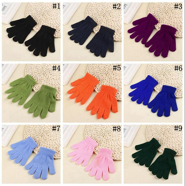 Solid Color Winter Gloves Knitted Warm Full Finger Mittens Children Candy Color Gloves Cute Student Glove 9 Colors 1200pairs OOA3782