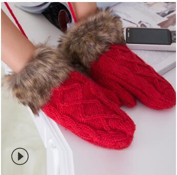 Wool knitting furs hang hair mittens gloves thicken warm gloves good quality gloves party birthday gifts 532