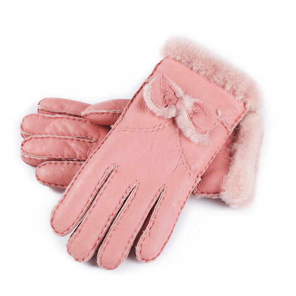 Free Shipping New Ladies Bowknot High Quality Leather Gloves Wool Gloves Quality Assurance