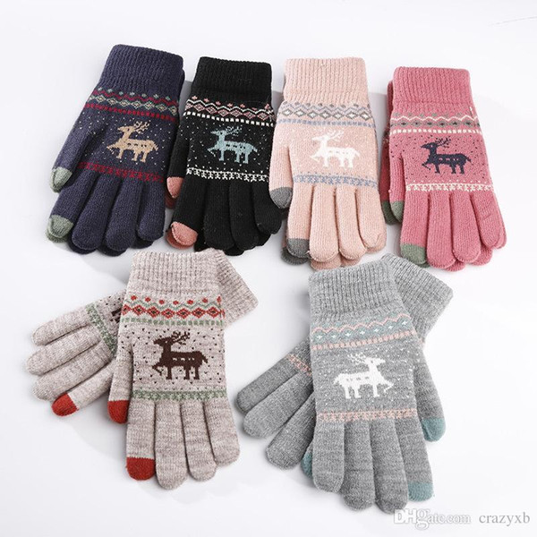 Christmas Deer Winter Gloves Women Men Full Finger Hand Warmer Touch Screen Gants Male Knit Wool Thick Mittens luvas de inverno