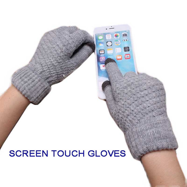 Solid Magic Touch Screen Gloves Women Men Warm Winter Stretch Knit Mittens Wool Full Finger Guantes Female Crochet Mitt