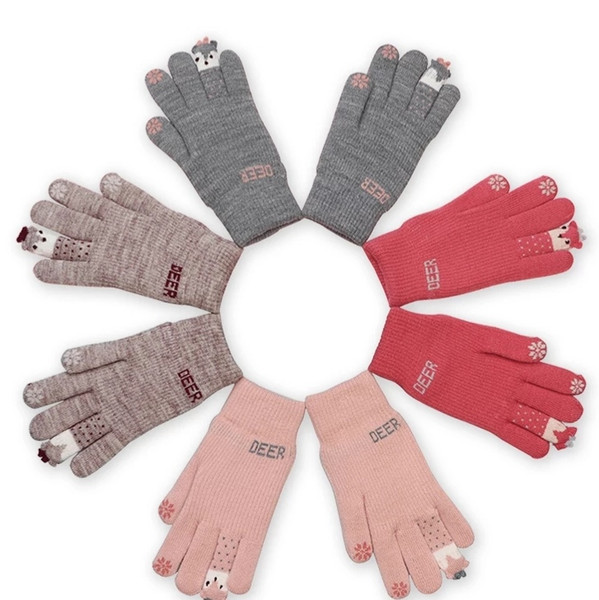 Woollen gloves women winter warmth han version of cute student cartoon with thick wool plush five fingers can touch screen cycling