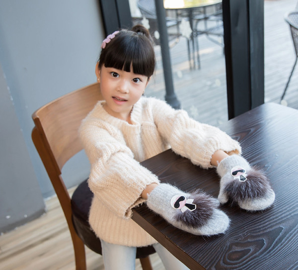 Lovely 4-8 Years Old Children Winter Warm Cartoon Villain Knit Rabbit Hair Mittens Boy/Girls Fur Wool Knit Kids Soft Gloves