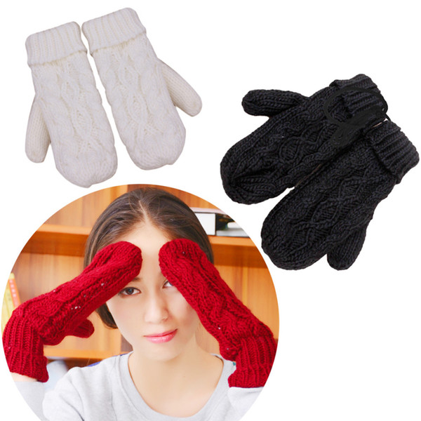 Fashion Women Thick Warm Ladies Winter Knitted Twist Gloves Mittens Women's Accessories