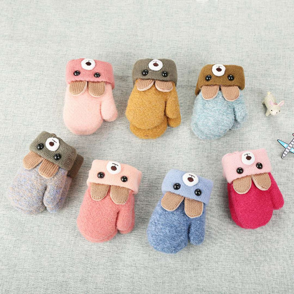 2018 New Arrival Cute Hearty-Bear Cartoon Children's Gloves Double Pile and Thicken to Keep Warm for 0 to 3 years old Child