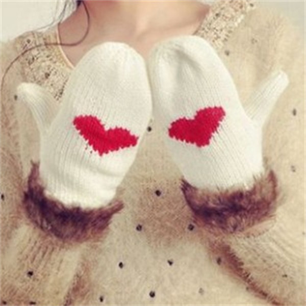 Lovely Mittens Gloves Female Woman Lady Winter Wool Yarn Knitted Cartoon Red Heart Keep Warm Lovers Plush Wrist Gloves Fashion 6 5hg bb