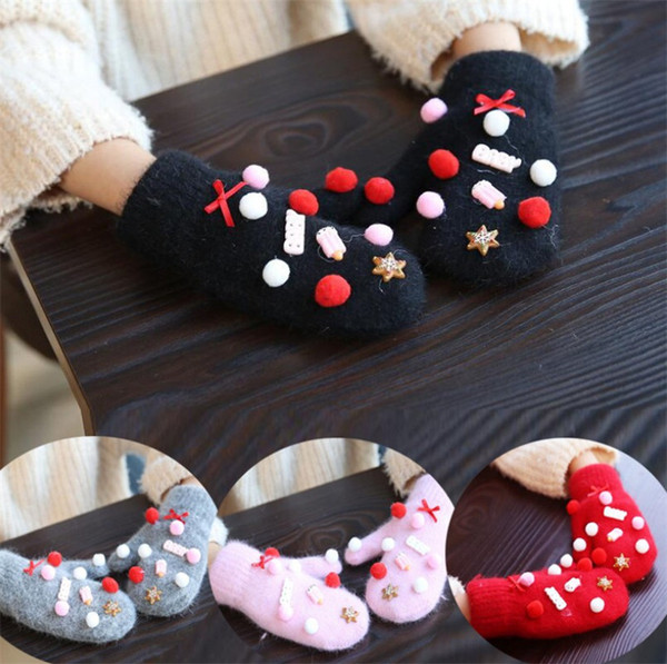 Children Colorful Ball Knitting Winter Gloves Christmas Lovely Mittens New Cute Kids Warm Glove Christmas Gifts Popular Gloves