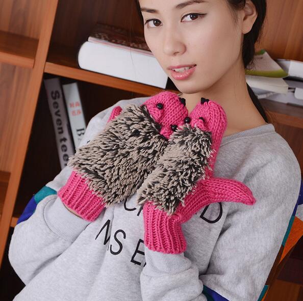 Fashion Novelty winter Warm outdoor gloves woman's Cartoon Mittens hedgehog Chrismas cotton gloves Outdoor gloves Gifts 9 Colors