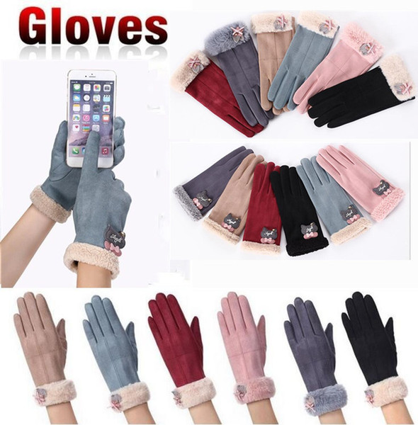 Womens Fashion Touchscreen Gloves Winter Warm Fleece Lined Ladies Gloves Women Suede Fabric Sensor-Touch Texting Gloves 0349