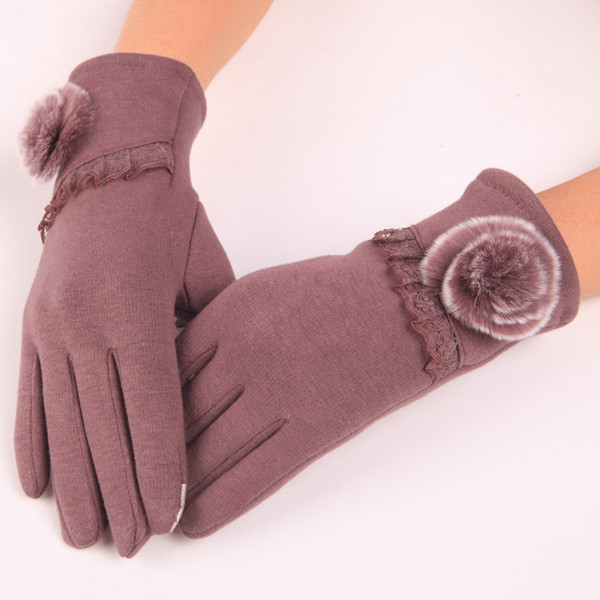 Winter Warm Touch Screen Gloves For Women Ladies Biking Cotton Pom Pom Bowknot Floral Mittens Gift