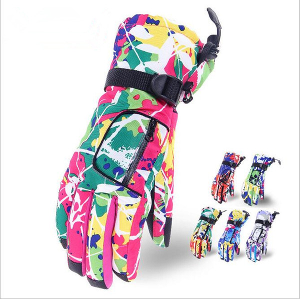 Women printed colorful Winter outdoor Gloves Cycling Ski Snowboard Snow Thermal Waterproof Glove Hot warm pocket golves CNY1045