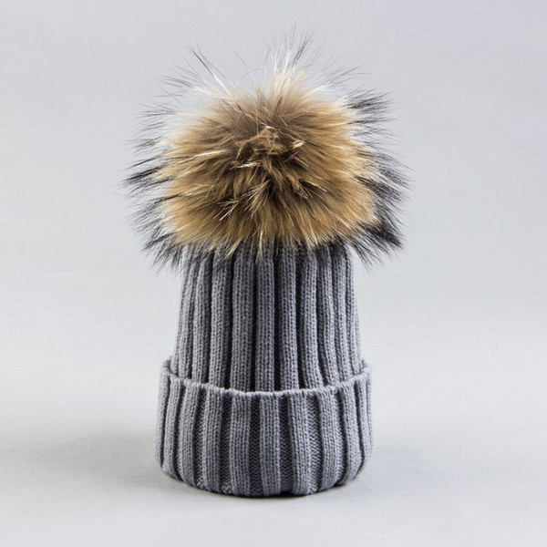 Woman Beanies with Real Fur Pompom Hat Winter Bobble Hat With Fur Pompom Fashion Knit Beanies with Fox Fur Pompom Cap Hat