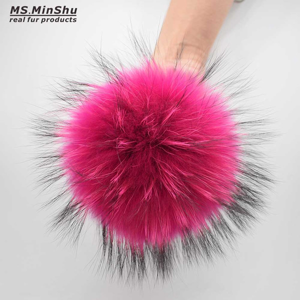 Raccoon Fur Pompoms with snap 13cm Big Fox Balls for Caps Natural Fur Pompom Charm Fur pompom Accessories for hat