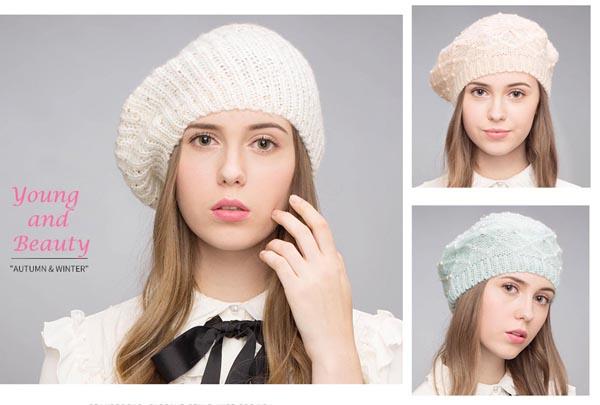 Stand Focus Fashion Crochet Knitted Beanie Beret Acrylic Pearl Lurex Warm Hat Cap Women Ladies Fall Winter Pink Mint Beige Handmade