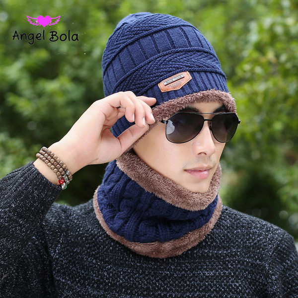 Winter Hat Hooded Cap Coat Set Plus Velvet Thicker Wool Hat Men's Autumn Men's Knitting Hat