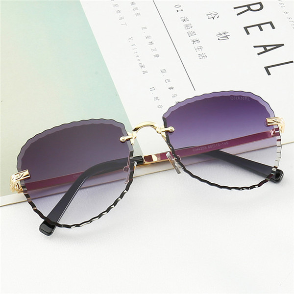 New Fashion Sunglasses Brand Designer Sunglasses Hot Frameless Glass Lense Summer Sunglasses For Women Gradient 6 Colors Original Box