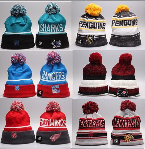 Winter Beanie Hats for Men Knitted NHL Wool Hat Gorro Bonnet with San Jose Sharks Beanie Boston Bruins Pittsburgh Penguins Winter Warm Cap