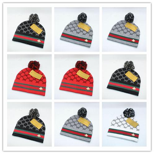 Wholesale colors Luxury brand green red striped men women beanies letter jacquard hight quality skull caps hats outdoor warm gorro