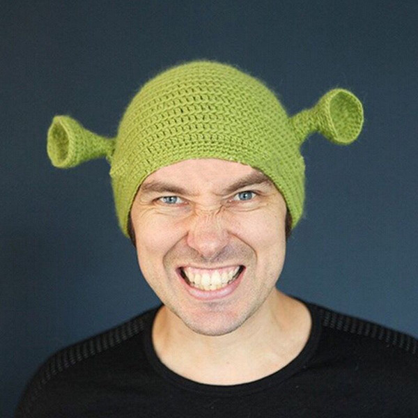 Shrek Funny Men Hat Knit Green Monster Skullies Hat With Ears Halloween Gift Hat Winter Novelty Beanie Skullies MMA1729