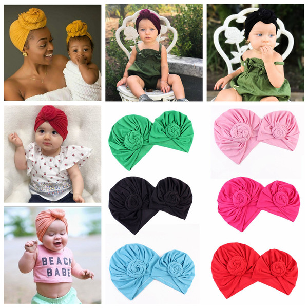 2PCS/ Set Family Matching Hat solid bow knot hat Mom Baby Sport Yoga Turban Hats Autumn Winter Gorros Beanies Photo Props FFA997 12lot