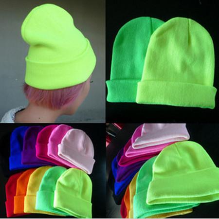 Wholesale-Men Women Beanie Knitted Ski Cap Fluorescent Hip-Hop Color Multi Colors Winter Warm Unisex Wool Hat free shipping