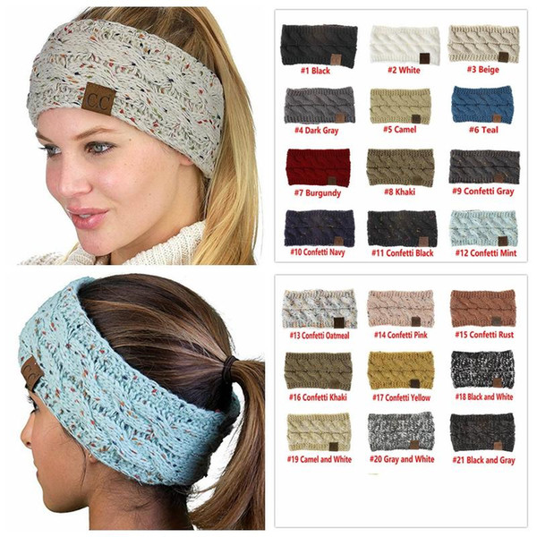 21 Colors CC Knitted Crochet Headband Women Winter Sports Headwrap Hairband Turban Head Band Ear Warmer Beanie Cap Headbands 300pcs