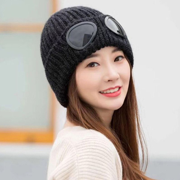 Super Cool Windproof Glasses Hats For Men Beanies Knitted Wool Bone Solid Color Hip-Hop Cap Winter Women'S Hat Gorro Ski Cap Q4