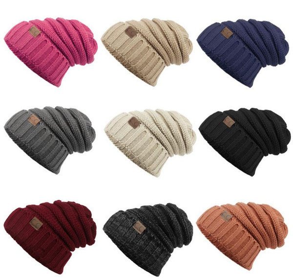 Unisex CC Trendy Hats Winter Knitted Beanie Label Winter Knitted Wool Cap Unisex Folds Casual CC Beanies Hat Solid Hat KKA1604