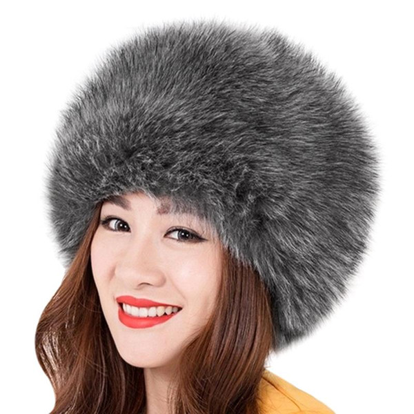 Elegant Women Fur Hat New Women's Winter Warm Soft Fluffy Faux Fur Hat Russian Cossack Beanies Cap Ladies Ski Hats Bonnet